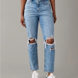 American Eagle Outfitters Light Blue Ripped Strigid Jeans Regular Fit